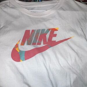 Nike White Tee with Multicolor Logo
